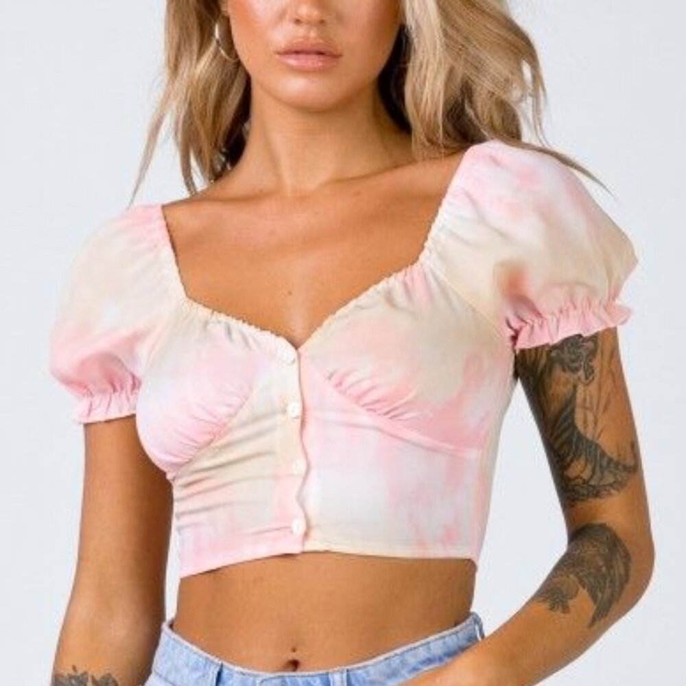Princess Polly Pink and Cream Crop Top